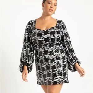 Chic Black and White Patterned Dress